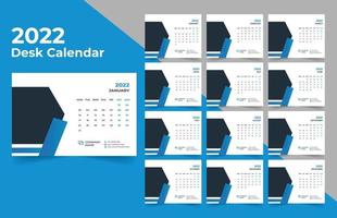 2022 planificador de calendario de escritorio. La semana comienza el lunes. plantilla para el calendario anual 2022. vector