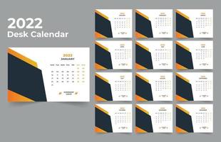 2022 planificador de calendario de escritorio. La semana comienza el lunes. plantilla para el calendario anual 2022. vector