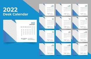 2022 planificador de calendario de escritorio. La semana comienza el lunes. plantilla para el calendario anual 2022. vector