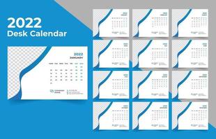 2022 planificador de calendario de escritorio. La semana comienza el lunes. plantilla para el calendario anual 2022. vector