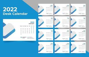 2022 planificador de calendario de escritorio. La semana comienza el lunes. plantilla para el calendario anual 2022. vector