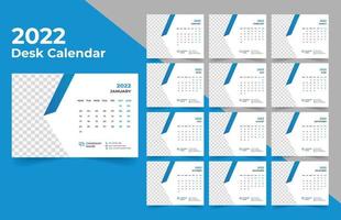 2022 planificador de calendario de escritorio. La semana comienza el lunes. plantilla para el calendario anual 2022. vector