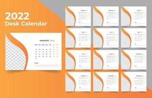 diseño de calendario de escritorio 2022. La semana comienza el lunes. plantilla para calendario anual 2022 vector