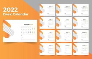 diseño de calendario de escritorio 2022. La semana comienza el lunes. plantilla para calendario anual 2022 vector