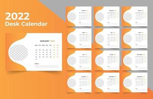 Desk calendar design 2022. Week starts on Monday. template for annual calendar 2022 vector