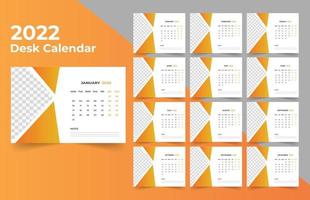 Desk calendar design 2022. Week starts on Monday. template for annual calendar 2022 vector