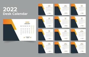 2022 planificador de calendario de escritorio. La semana comienza el lunes. plantilla para el calendario anual 2022. vector