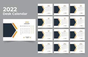 2022 planificador de calendario de escritorio. La semana comienza el lunes. plantilla para el calendario anual 2022. vector