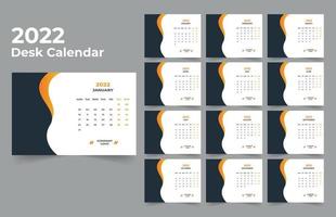 2022 planificador de calendario de escritorio. La semana comienza el lunes. plantilla para el calendario anual 2022. vector