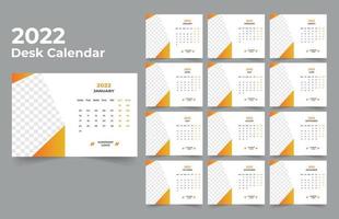 2022 planificador de calendario de escritorio. La semana comienza el lunes. plantilla para el calendario anual 2022. vector