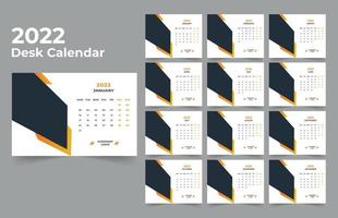 2022 planificador de calendario de escritorio. La semana comienza el lunes. plantilla para el calendario anual 2022. vector