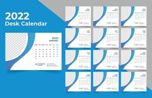 2022 planificador de calendario de escritorio. La semana comienza el lunes. plantilla para el calendario anual 2022. vector