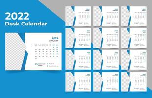 2022 planificador de calendario de escritorio. La semana comienza el lunes. plantilla para el calendario anual 2022. vector