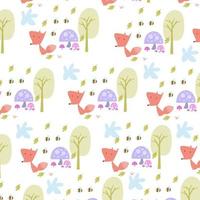 Vector illustration of cute animal seamless pattern, squirrel, tree, mushroom