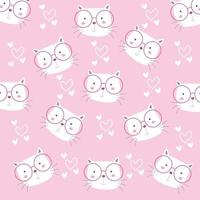 Vector illustration of cute cat on pink background seamless pattern