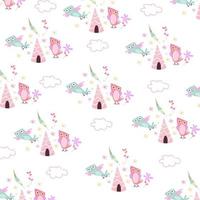 Vector illustration of cute bird with soft color seamless pattern