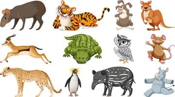 Set of different wild animals cartoon characters vector