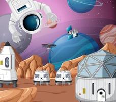 Landscape of planet surface with colony buildings vector