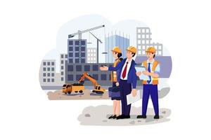 Real estate developer checking work of building Illustration concept. Flat illustration isolated on white background. vector