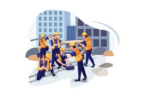 Construction site manager showing details to worker Illustration concept. Flat illustration isolated on white background. vector
