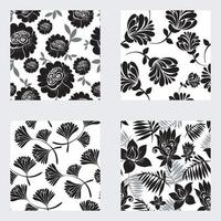 Set of black chrysanthemums and bell flower seamless pattern for wallpaper, textile, printing on gray background vector