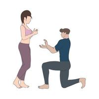 boy proposing girl character illustration on white background. vector