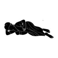 Mujeres indias durmiendo en la ilustración de silueta de personaje de piso sobre fondo blanco. vector