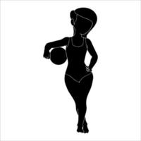 Cute girl with beach ball, Character silhouette on white background. vector