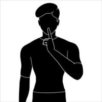 silhouette of young man in silence pose created on white background. vector