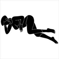 women sleeping on floor flat character silhouette on white background. vector