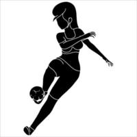 silueta de personaje de jugador de fútbol femenino sobre fondo blanco. vector