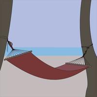 Hello summer - hammock on palm tree simple illustration. beautiful design for summer Holiday projects.. vector