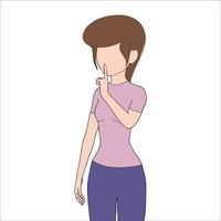 flat illustration of girl in silence pose on isolated background. vector