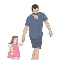 father and daughter digital illustration for fathers day. vector