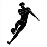 Ilustración de silueta de jugador de fútbol masculino sobre fondo blanco, vector