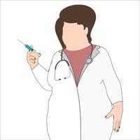 doctor with stethoscope and injection hand drawn vector illustration.