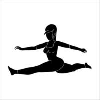 Chica tetona estirando piernas pose silueta ilustrada sobre fondo blanco. vector