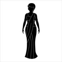Indian women in standing pose wearing saree character silhouette on white background. vector