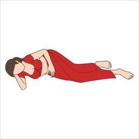 Indian saree women leaning or sleeping on the floor character drawing on white background. vector