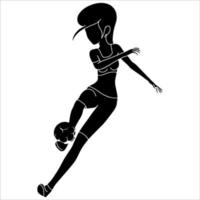 female soccer player character silhouette on white background. vector