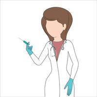 doctor with stethoscope and injection hand drawn vector illustration.