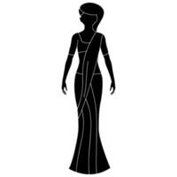 Indian women in standing pose wearing saree character silhouette on white background. vector