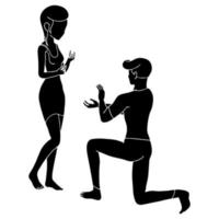 man proposing girl, valentine character silhouette on white background. vector