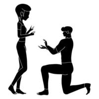 man proposing girl, valentine character silhouette on white background. vector