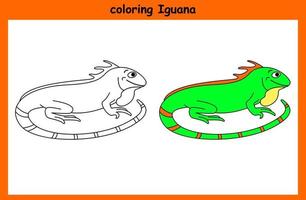 Los niños trazan y colorea iguana. vector
