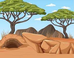 Desert landscape with trees and animals burrow vector