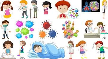 Set of sick people with different symptoms vector