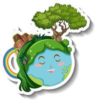 Smiling earth planet with green hair vector