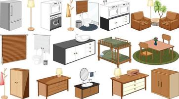 Set of interior furniture and decorations vector