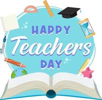 Happy Teacher's Day banner with school objects vector